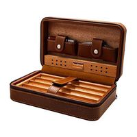 Smoking Set/Cigar Humidors Travel Portable Cigarette Case with Cigar Cutter and Humidifier Cedar Wood Lined Leather Can Accommodate 4 Cigar Men's Gift Boxes Black Leather Case Brown