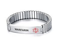 VNOX Stainless Steel Medical Aert ID WARFARIN Watch Band Strentch Bracelet for Women Girl,6.7"-6.9"