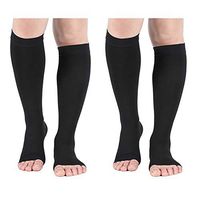 Compression Socks, 2 Pairs, Open Toe, 20-30 mmHg Graduated Compression Stockings for Men Women, Knee High Compression Sleeves for DVT, Maternity, Varicose Veins, Relief Shin Splints, Black L
