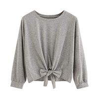 HNTDG Fashion Women Casual Solid Color Long Sleeve Bow Knot Front Tops O-Neck Sweatshirt Blouse Gray