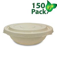 Compostable Biodegradable 26 Oz Bowl -150 Pack- 100% Eco Fraindly Disposable Bowls, Sugarcane/Bagasse Bowls with Pulp Lid Great for Picnics, Bbqs,And Parties