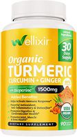 Wellixir Organic Turmeric Supplement – Curcumin with Bioperine Capsules – 90 Veggie Caps with Ginger Root Extract, Curcumin and Turmeric for Joint Health – 95% Curcuminoids Formula