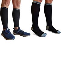 BeVisible Sports Calf Compression Sleeve - Shin Splint Leg Compression Socks for Men and Women | Calf Sleeves for Running Cycling Travel & Recovery (2 Pairs Black (Sleeves + Socks), Small-Medium)