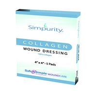 Simpurity 100% Pure Collagen Wound Dressing Pad, 4" x 4" Collagen Pads for Wound Care, Box of 5