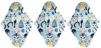 9" x 6.5" Regular Size, Aslana Reusable Cloth Menstrual Period Pads, 4 Layers Sanitary Napkins for Daily Use Regular Flow Pantiliners (3-Pack, Flat PUL- Cats, Light Green)