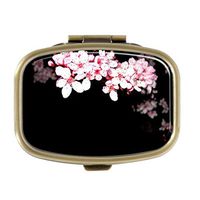 Cecillia Falling Flower Cherry Blossom Pill Box Decorative Boxes Bronze Rectangular Pill Case Medicine Tablet Holder Wallet Organizer Case for Pocket or Purse