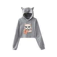 Women Casual Cat Print Long Sleeve Sweatshirts Hooded Pullover Top Shirt Dress Blouse