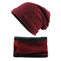 Theoylos Men's 2-Pieces Beanie Hat Scarf Set Warm Knit Hat Fleece Lined Skull Cap Winter Hat & Scarf for Men Women Red