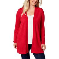 Karen Scott Womens Plus Pointele Duster Open Front Cardigan Sweater Red 3X