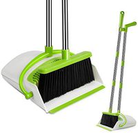 UDAODFA Premium Long Handle Broom and Dustpan Set, Self-Cleaning Broom Bristles Ideal for Kitchen, Home and Lobby Broom and Dustpan Combo (White&Green)