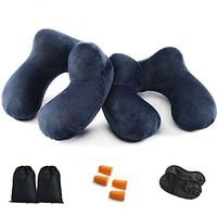 FMAB Travel Pillow,Inflatabl,2PCS with Ear Plugs,Eye Mask,Drawstring Bag and Soft Velvet Neck Support