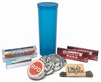 Bundle - 7 Items - Elements Red 1 1/4 Rolling Papers (2 Packs), Elements Tips, Elements 79mm Roller, Ital Hemp Wick, Storage Container and Rolling Paper Depot 42mm Grinder