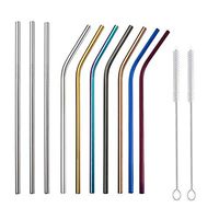 Set of 10 Reusable Stainless Steel Straws, Multicolor Extra Long 10.5'' Metal Drinking Straw with 2 Brushes and Carry Bag for Cold Drink
