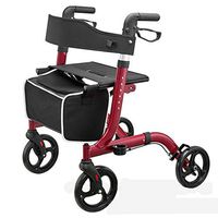 LQFLD Special Rollator Walker Folding Transport Chair Innovative 4 Wheels Ultra Comfortable Orthopedic Seat Removable Cup Holder and Cane Holder - Red