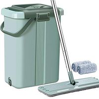 Flat Mop Cleaning Bucket Microfiber System Floor Pads Free Hand Washable Reusable Wash Mopping Stainless Steel Handle Home Wet Set Buckets Mops