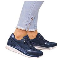 Cenglings Sneakers,Women's Plus Size Round Toe Sequin Sport Shoes Lace Up Platform Sneakers Zipper Casual Slip On Walking Shoes(Blue,42)