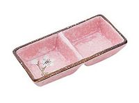 Gentle Meow Japanese-Style Underglaze Ceramic Double Grid Sauce Dish Kitchen Soy Plate, Pink