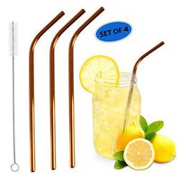 HOME-X Bent Metal Straws Stainless Steel Straws w/Cleaning Brush, Drinking Straws Reusable FDA BPA Free Dishwasher Safe-Copper-8” L (Set of 4)