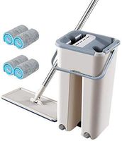 4 in 1 Microfiber Flat Floor Mop and Bucket Set, Professional Flat Squeeze Mop with 4 Reusable Mop Pads for Wet Dry Floor Cleaning, Adjustable Stainless Steel Handle and 360 Degree Swivel Head