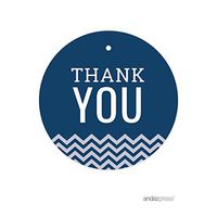 Andaz Round Circle Gift Tags, Chevron Style, Thank You, Navy Blue, 24-Pack, For Nautical Ocean Sea Sailor Themed Party Favors