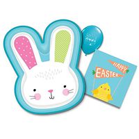 Hello Bunny Easter Paper Plate & Napkin Set for 16 with 16 Bunny shaped plates & 32 Happy Easter Napkins