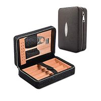 Capo Lily Cigar Humidor Portable Travel Leather Cigar Case with Cutter(Hold Up to 4 Cigar)