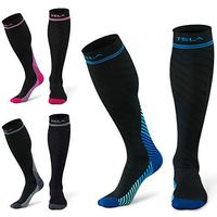 TSLA Compression Socks Men & Women Graduated 20-30 mmHg Travel Medical Varicose Pregnancy Swelling, 3pairs(mzs93) - Grey & Blue & Pink, L-XL [Women 8-15.5_Men 8-14]