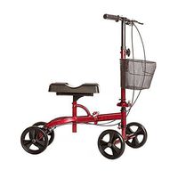 Medical Knee Scooter for Broken Foot by HEALTHLINE, Knee Walker Scooter with Handle Brake and Basket, Crutch Alternative, Steerable, All Terrain Knee Scooter, Red