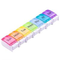 Daily Pill Planner, Push Open Button for Pill Organizer, Large Compartment with 7 Colors Lids for Medicine, Vitamins, Fish Oils, Supplements