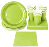Green Party Supplies (Serves 24 Guests) Disposable Dinnerware Set Includes Paper Plates, Cups and Napkins