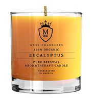 Moss Chandlers - Eucalyptus - 100% Organic Aromatherapy Scented Beeswax Candle Glass Tumbler (10 oz) - Safe, Non-Toxic, Non-GMO Candle