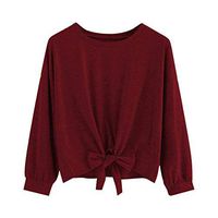 HNTDG Fashion Women Casual Solid Color Long Sleeve Bow Knot Front Tops O-Neck Sweatshirt Blouse Wine