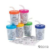 Color Your Own Cups with Lids and Straws (Makes 12 Coloring Cups)