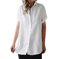 🌸EDC Women's 2019 Summer Simple Daily Solid Blouse🌸 Lapel Neck T-Shirt Short Sleeve Buckle Blouse Tops Shirts (White, S)