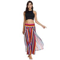 Kiyotoo Womens Palazzo Slit Wide Leg Pants Smocked Waist Rayon Harem Yoga Pants Summer Casual Beach Hippie Bohemian Pilate