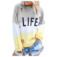 FEISI22㉿ Women Gradient Crew Neck Pullover Top Long Sleeve Colorblock Sweatshirts Stripe T-Shirt Tie Dye Blouse Top D-Yellow