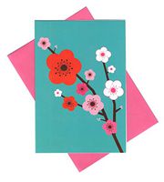 Floral Themed Set of 8 Blank Notecards ~ Red, White and Pink Flowers on Blue (3.75" x 5.25"; Pink Envelopes)