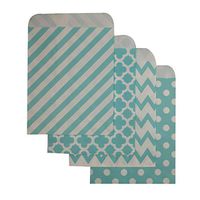 Party Bag 5 * 7 inch, 100 pcs Food Safe Kraft Paper and Ink, Vivid Colored Candy Cookie Buffet Bags, Flat Bag, Turquoise Blue Combo. 96 pcs 1.5 inch Stickers.
