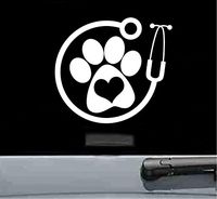 JS Artworks Vet paw Stethoscope Vinyl Decal Sticker (White)
