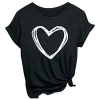 Meikosks Womens Short Sleeve O-Neck Blouses Love Printed T Shirt Basic Tops Summer Casual Tops Black
