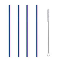 Stainless Steel Straws,4 Pcs Stainless Steel Metal Drinking Straw Reusable Straws + 1 Cleaner Brush Kit (Multicolor)