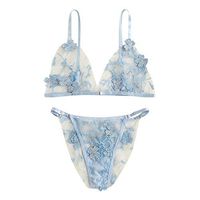 Women Lingerie Set 2 Piece Sexy Lace Strap Teddy Strap Babydoll Bralette Bra and Panty Set Sleepwear (M,Blue)