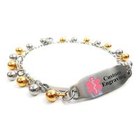 My Identity Doctor - Women's Medical ID Bracelet with Engraving - 316L 2mm Steel Drops - Pink - Wrist Size 8.5 Inch