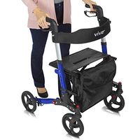 Vive Rollator Walker - Folding 4 Wheel Medical Rolling Walker with Seat & Bag - Mobility Aid for Adult, Senior, Elderly & Handicap - Aluminum Transport Chair (Blue)