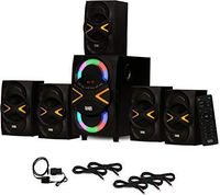 Acoustic Audio AA5210 Home 5.1 Speaker System with Bluetooth, LEDs, FM, Optical Input and 5 Ext. Cables