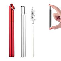 YOOTON Telescopic Reusable Straws Stainless Steel Metal Drinking Straw with Travel Aluminum Case (Red)
