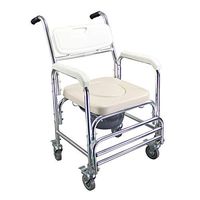 XH Commode Chair w/Wheels, 4 in 1 Multifunctional Aluminum Bath Chair with Padded Seat, 300LBS Weight Capacity, Non-Slip Handrail Toilet Wheelchair