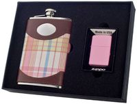 Visol"Hannah" Flask and Zippo Lighter Gift Set with Pink Matte, 8-Ounce