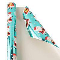 JAM PAPER Gift Wrap - Christmas Wrapping Paper - 25 Sq Ft - Teal Shine Santa - Roll Sold Individually