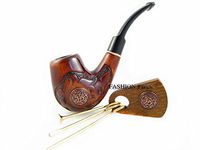 Fashion Set - Pipe of Pear Root Wood, Tobacco Pipe "NORDIC" Fits 9mm Filter + Tamper Gift !